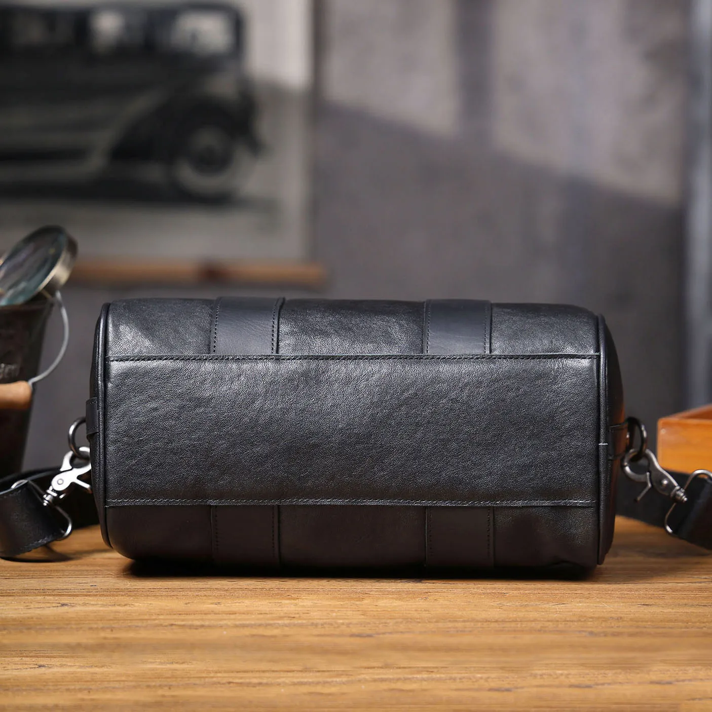 Echte Leder-Umhängetasche für Herren, einfache Rindsledertasche, hochwertiges, pflanzlich gegerbtes Leder, modischer Casual-Stil. – Detail 14