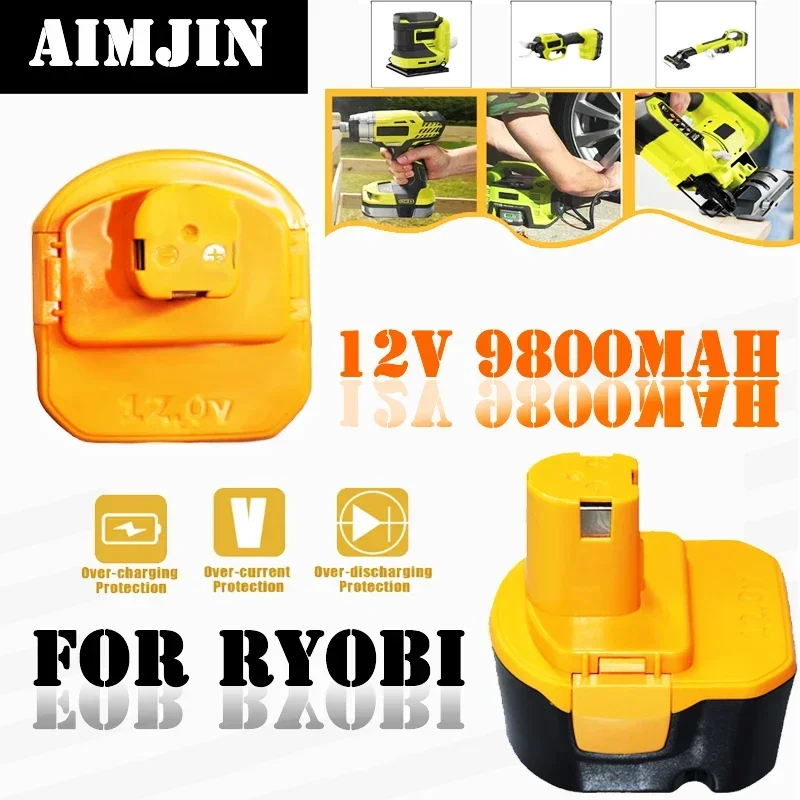 9800mAh for RYOBI 12V Ni-MH Replacement Power Tool Battery 1400652 B-8286 1400143 HP1201MK2 4400005 BPT1025 RY-1204 CTH1201