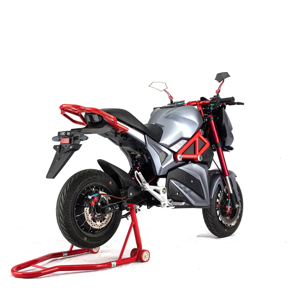 Front LED headlight and suspension fork detail of STLF street legal electric sport bike