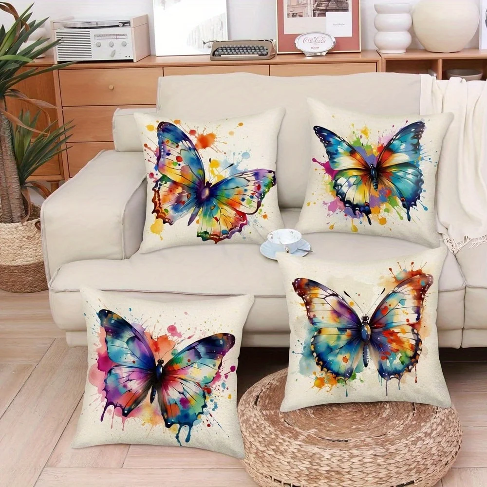 Bright watercolor butterflies Single-sided printing Short plush Suitable living rooms bedrooms sofas (excluding pillow cores)