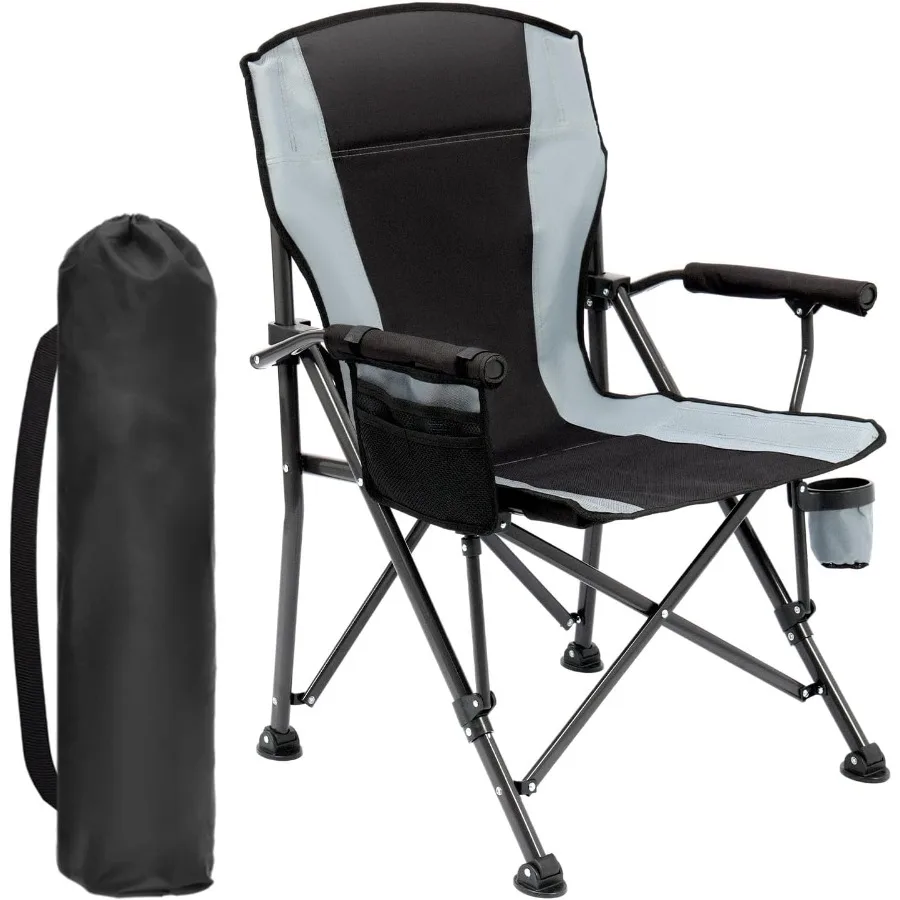 كرسي تخييم قابل للطي كبير الحجم للبالغين يدعم 450 رطل كرسي تخييم عالي التحمل مع جيوب جانبية كرسي خارجي قابل للطي f