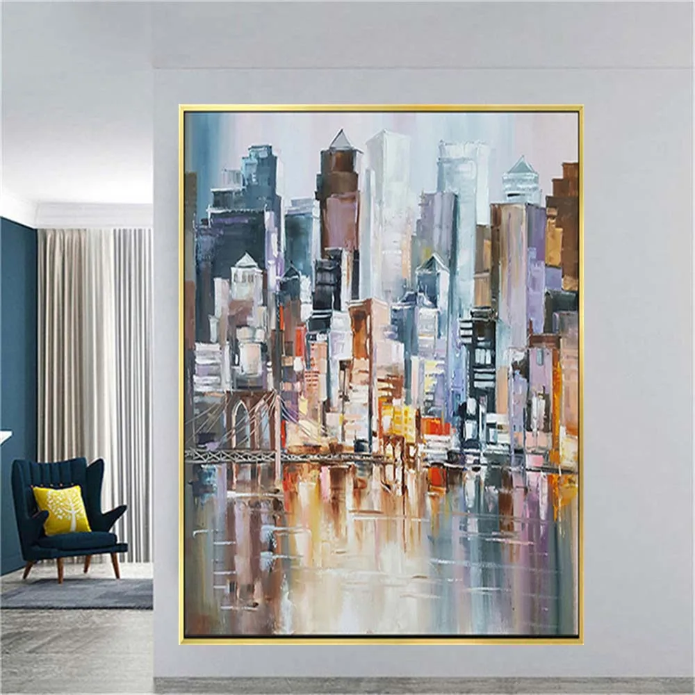 

High Quality Handmade Art City Building Pictures Decoration Home Modern Abstract Oil Painting On Canvas Paintings Decor Wall