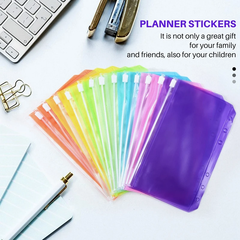 14 Stuks Bindmiddel Zakken A6 Formaat 6 Gaten Bindmiddel Rits Mappen Waterdichte PVC Losbladige Zakken Voor 6-Ringband notebook