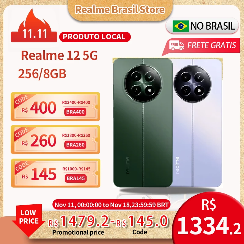 Celular Realme 12 5G 256/8 | Envio do Brasil | Smartphone 5G , ROM Global , Processador Dimensity 6100 Plus , Carregador 45W