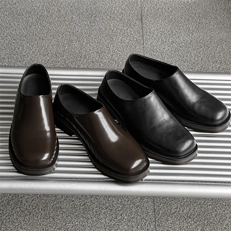 Stylish Trendy Men Leather Loafers Slip-On Comfort Shoes Comfy Lightweight Muller Shoes Male Casual Dress Shoes