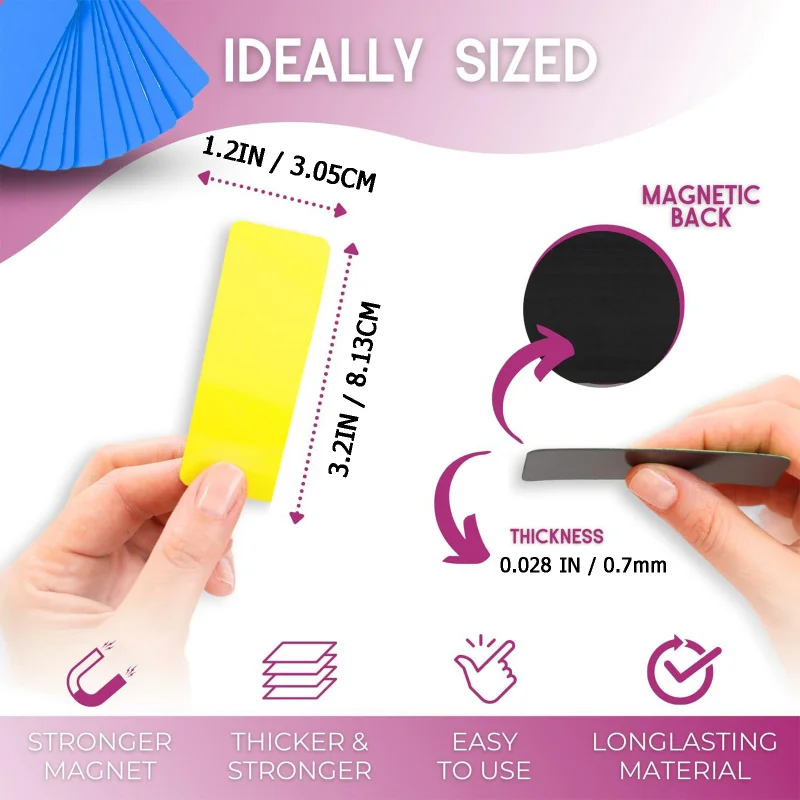 50 Pieces (3.2 x 1.2") - Full Colored Magnetic Labels - Reusable Strips for Home Office Garage Refrigerator Blank Writable