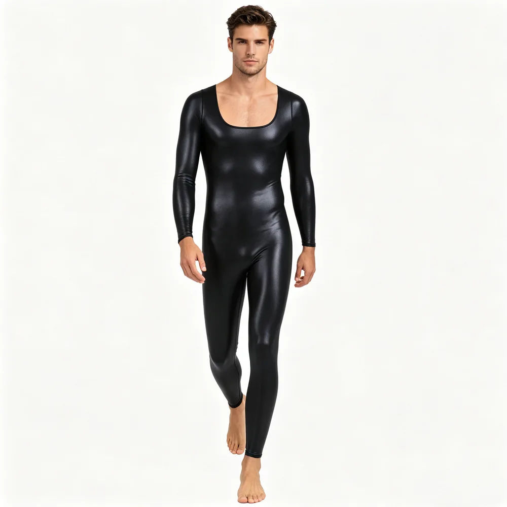 

Mens Full Body Shaper Long Sleeve Jumpsuit Waist Trimmer Slimming Fitness Yoga Leather Bodysuit