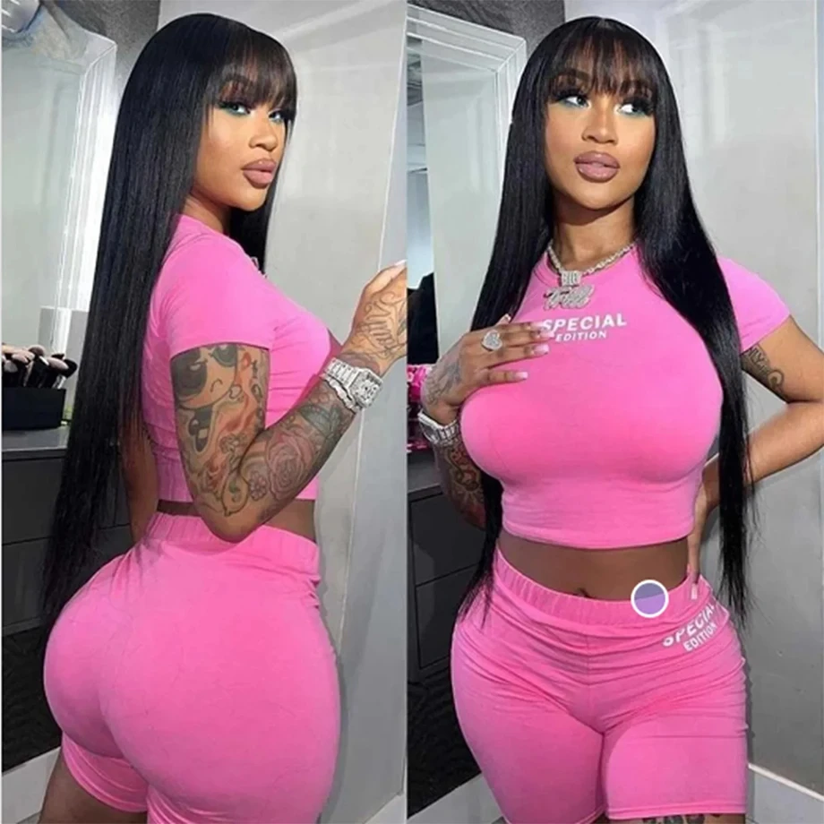 18-24 Straight Wig with Bangs Human Hair Wigs for Women Machine Made Wig Human Hair Wig Long Straight Wig with Bangs