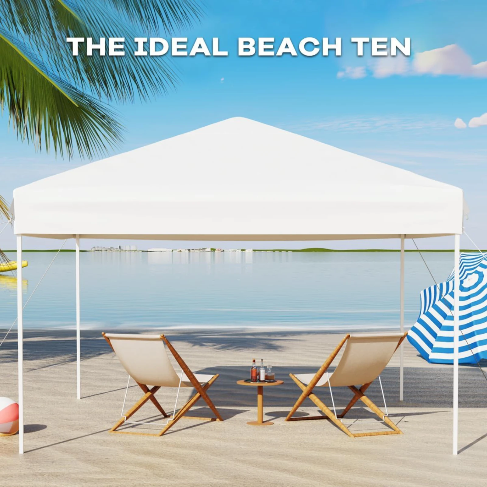 10x10 Pop Up Canopy Tent with 1 Sidewall - One-Button Instant Setup, Heavy-Duty 210D Oxford Fabric & Rust-Proof Frame - 3 Adjustable Heights, Roller Bag, 4 Sandbags - UV Protection for Beach, Party