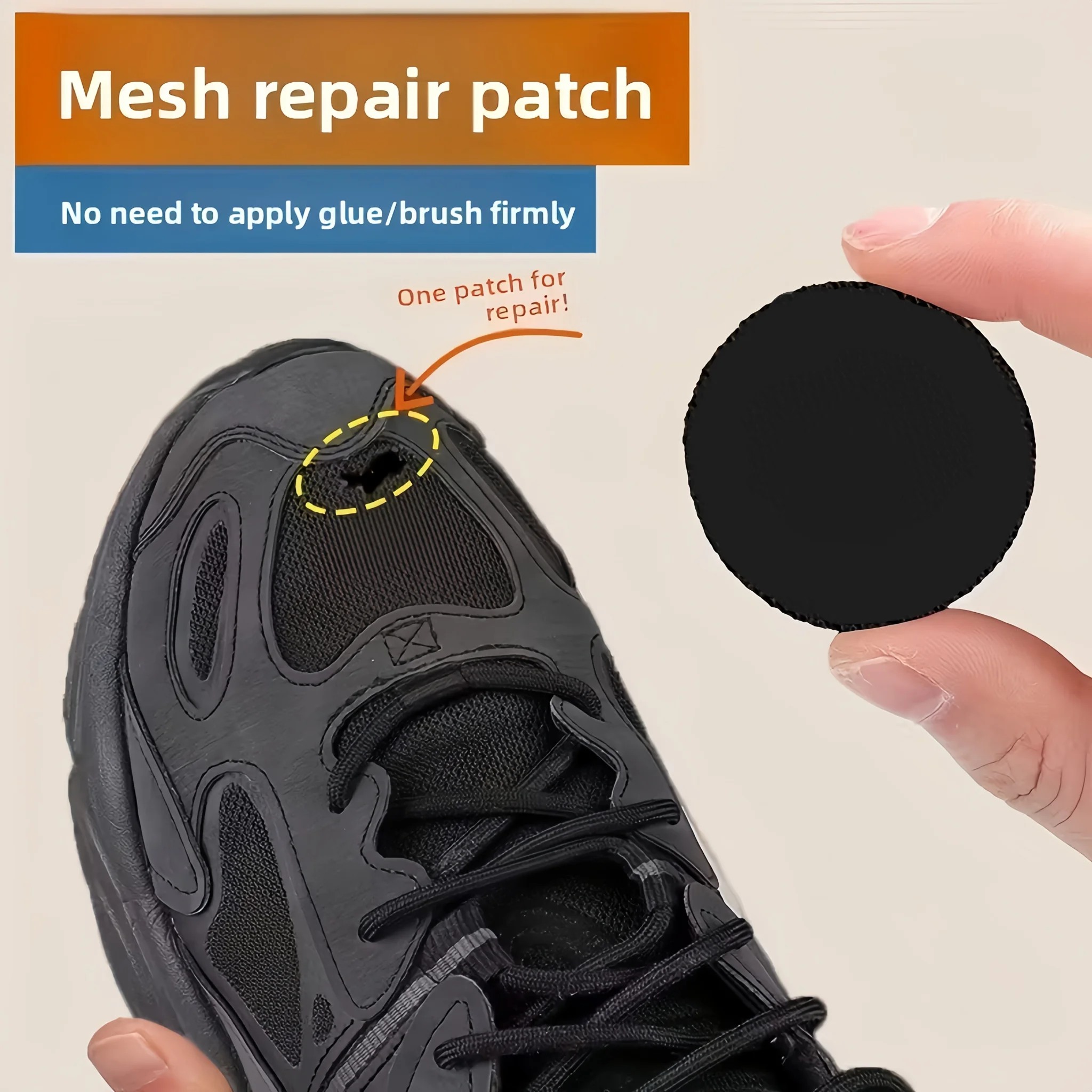 6pcs Shoe Mesh Repair Patches, Self-Adhesive No-Glue Fabric Patches for Sneakers, Quick Fix for Holes & Tears, Black/White