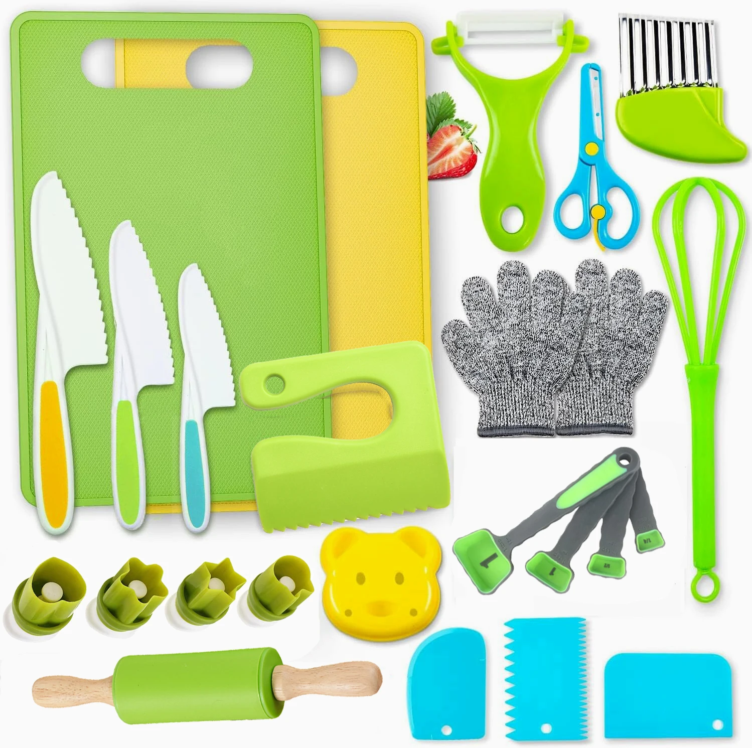 

24Pcs Fun Kids Cooking Sets , Safe Kitchen Tools for Children Chefs Ages 3-1