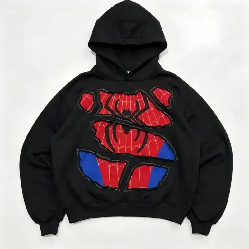 Spider Hero Inspired 3D Print Long Sleeve Hoodie Cracked Web Graphic Pullover Streetwear Casual Tops Adults Youth Daily Wear
