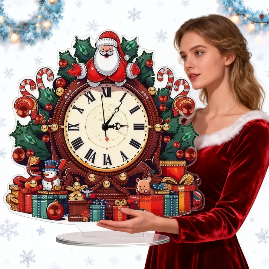 

2026 New style Acrylic Special Shape Christmas Animal 5D Diamond Painting Clock Art Craft DIY Crystal Clock Living Decoration