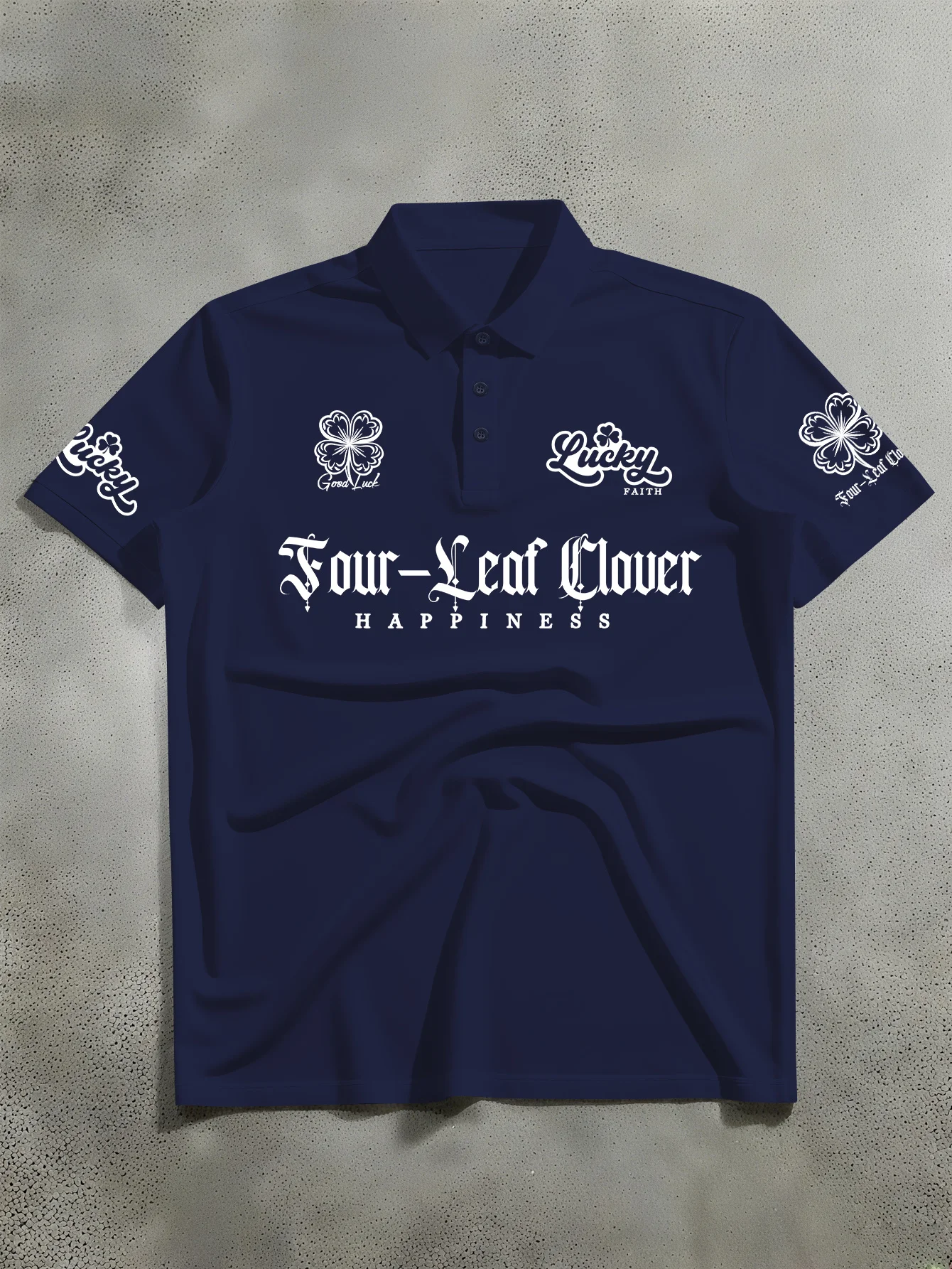 New unisex short sleeved polo shirt with American street style minimalist four leaf clover print polo shirt