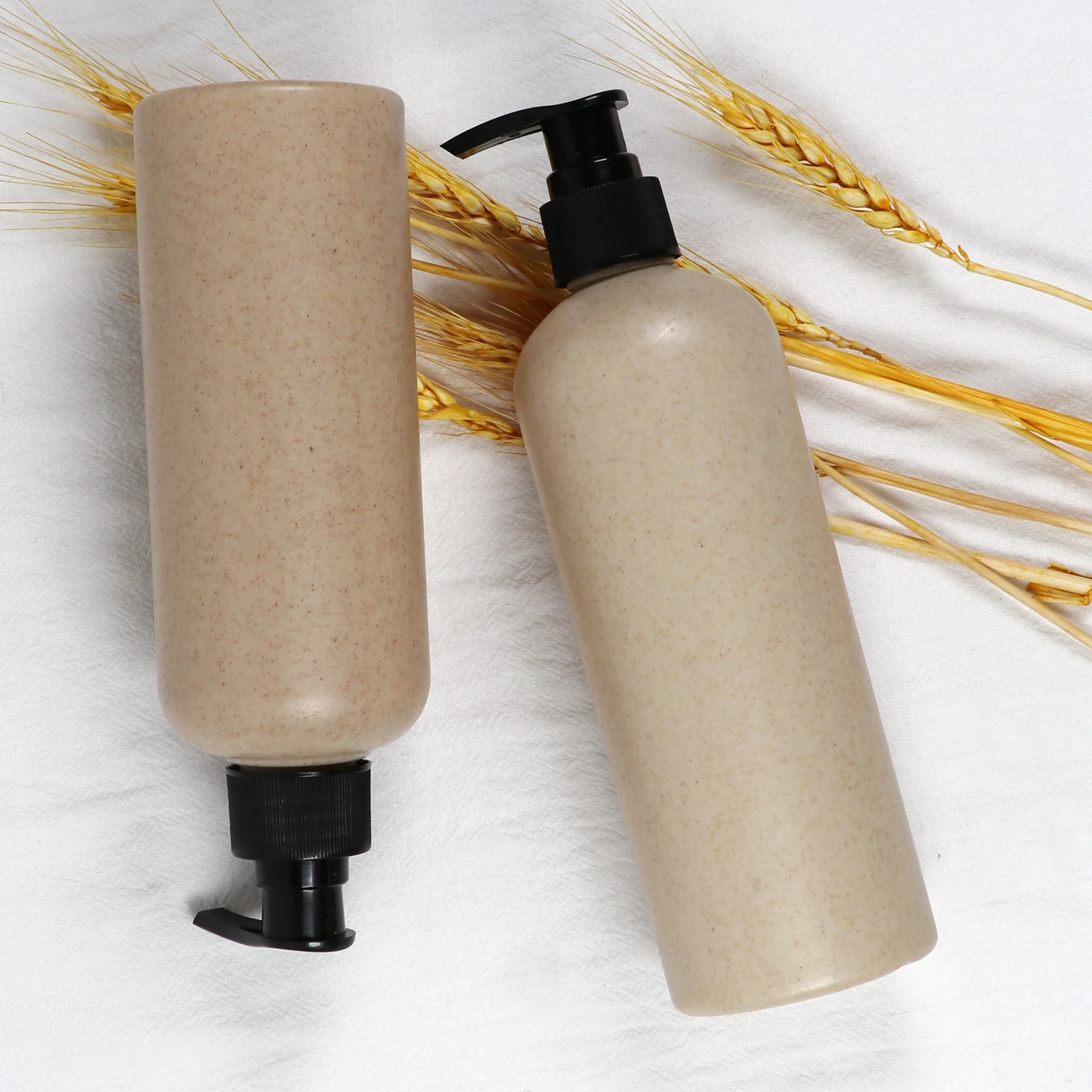 

50pcs Cosmetic Packaging 50ml 100ml 250ml 300ml 500ml Wheat Straw Biodegradable Shampoo PE Plastic Pump Bottle Lotion Bottle