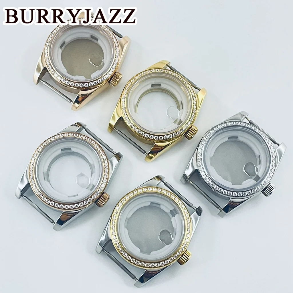 

BURRYJAZZ 31 мм NH05 NH06 Корпус для часов Серебристый корпус из нержавеющей стали розового золота с сапфировым стеклом Crysta Водонепроницаемый