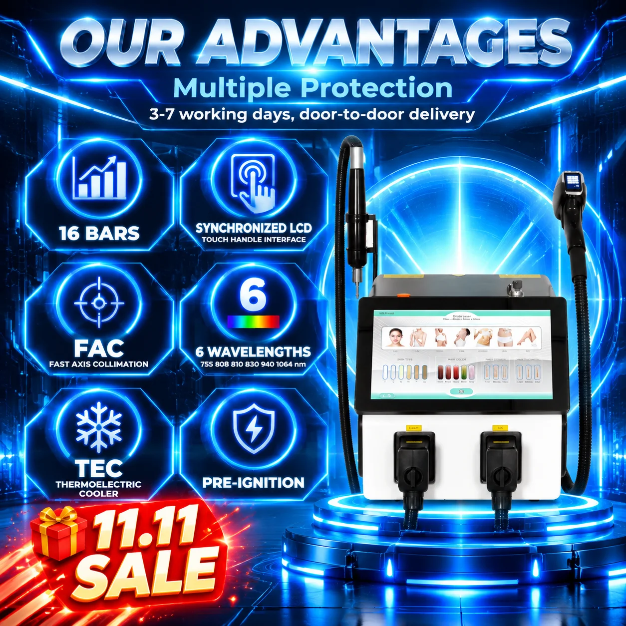 2 In 1 Diode Laser Hair Removal FAC 6 Wavelengths Pico Tattoo Removal Machine  Fast Axis Collimation 10 Bars Ice Cooling
