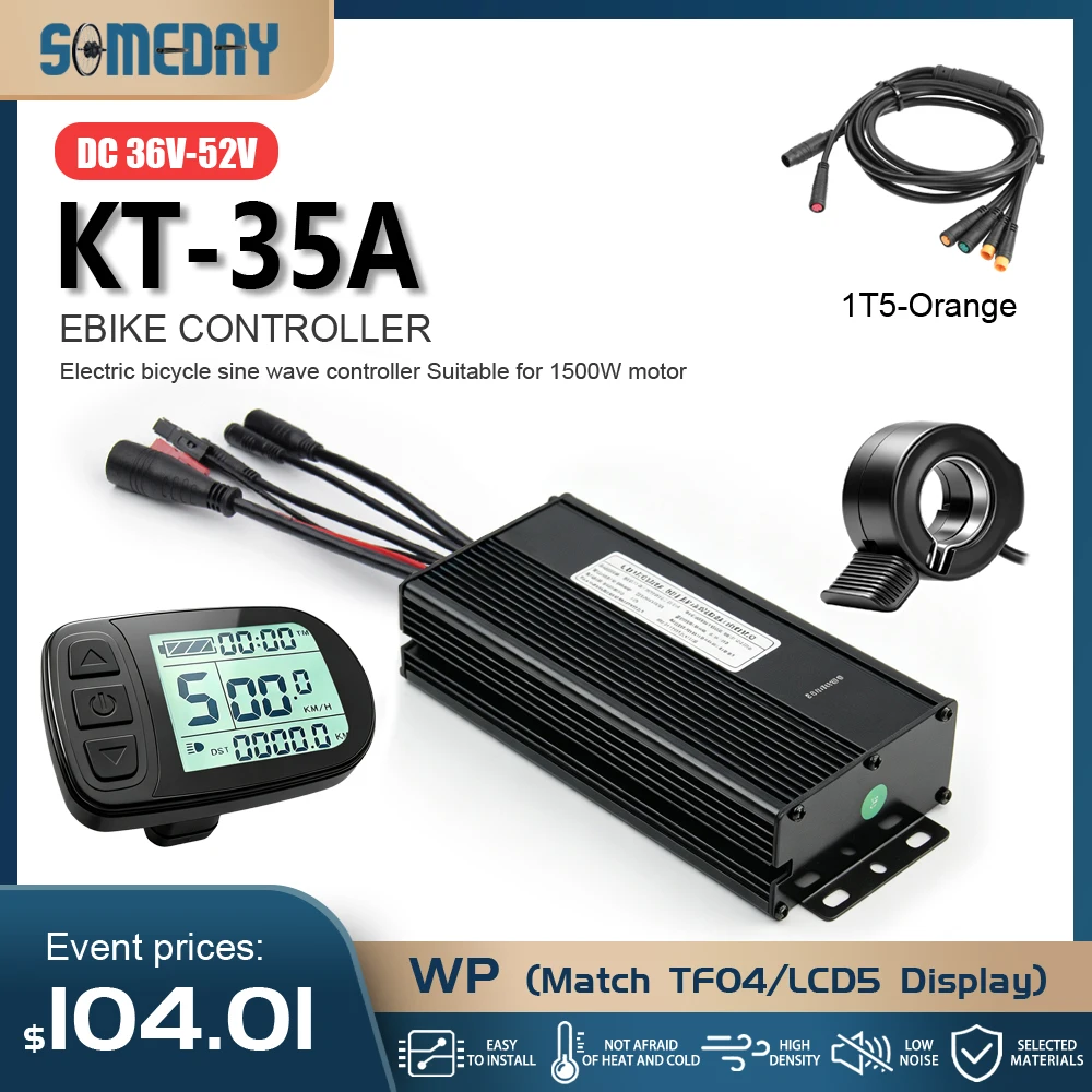 Electric Bike KT Sinewave Controller 36V/48V/52V 35A Waterproof Brushless 1000W/1500W E-bike Accessories with Light Function