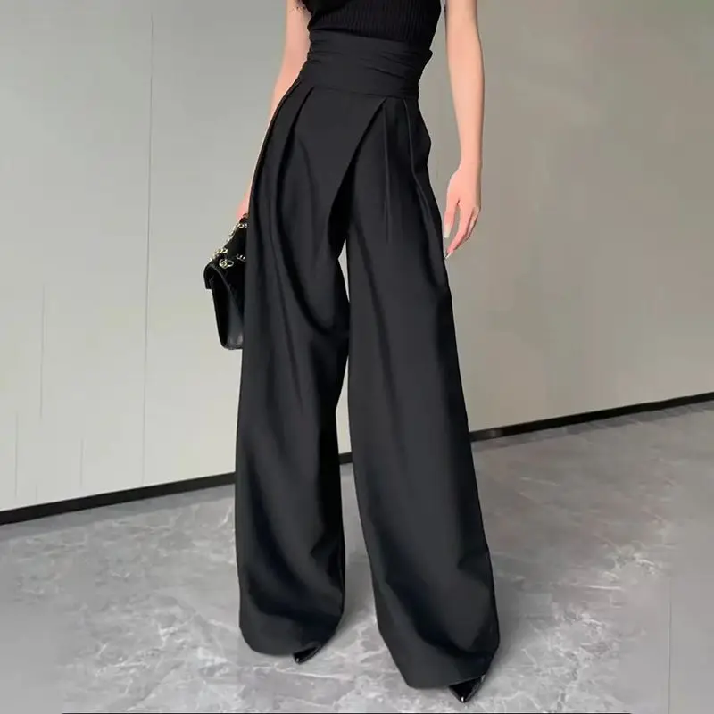 Black Design Wide-Leg Pants Women's Slimming Suit Pant Magic High Waist Loose Straight Drooping Mopping Casual Trousers