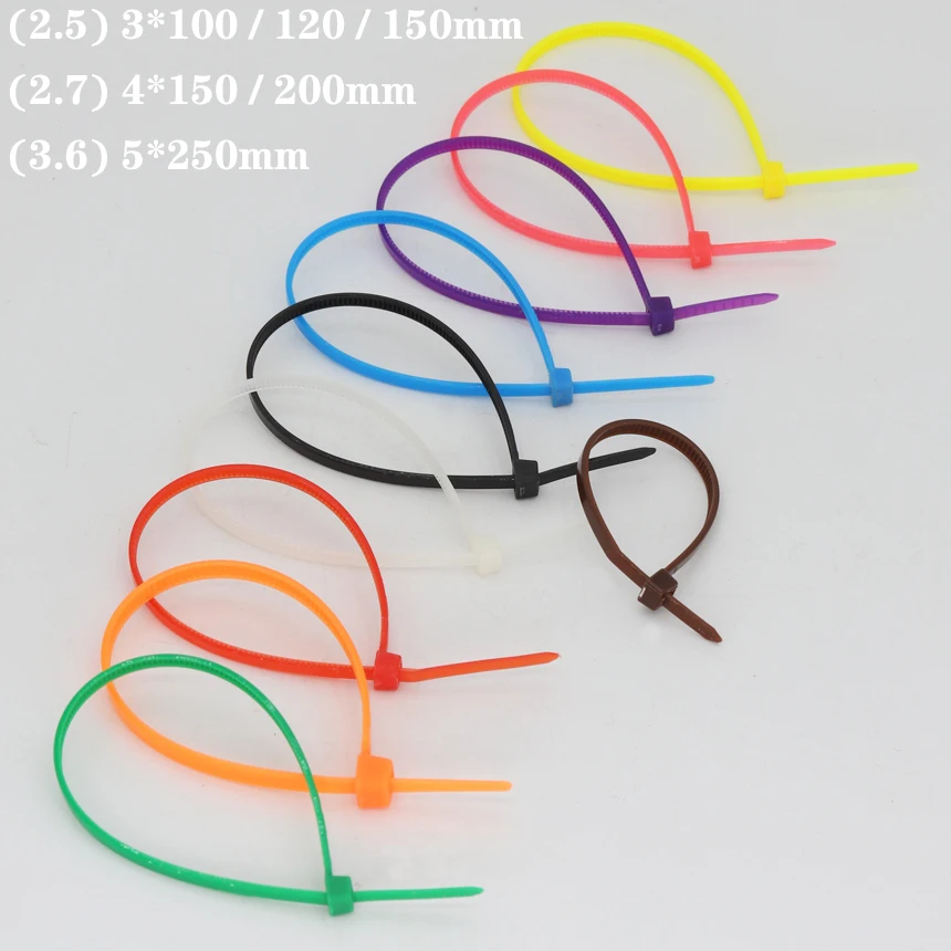 3/4/5*100/120/150/200/250mm 2.5/2.7/3.6mm Width Red Blue Self-Lock Nylon Plastic Strap Wrap Ziptie Bundle Zip Ties Cable Tie