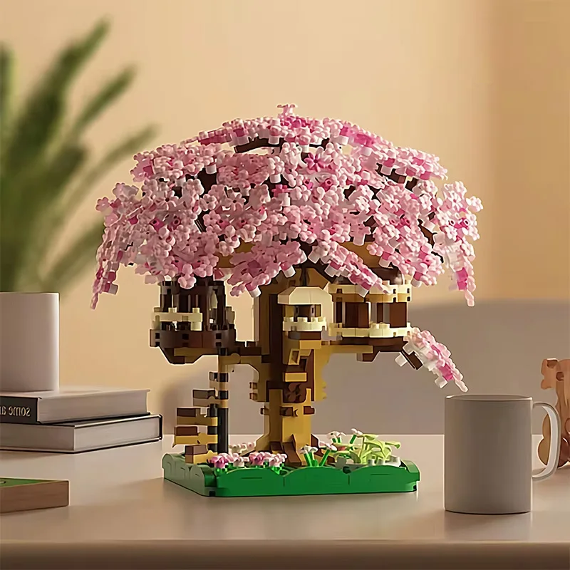 Mini Sakura Tree Building Blocks Set DIY Cherry Blossom Bricks Treehouse Model Decoration Romantic Gift for Girlfriend