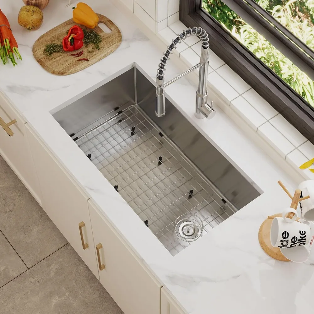 

32-дюймовая кухонная мойка Undermount, 18-метровая раковина из нержавеющей стали с одной чашей и глубокой раковиной, большая универсальная мойка из нержавеющей стали