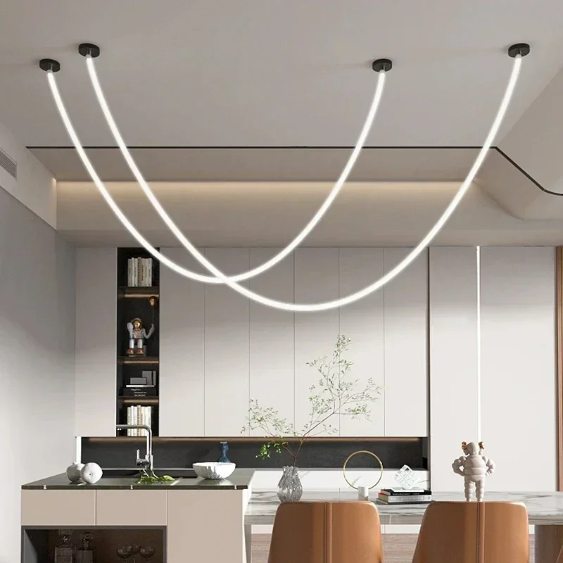 Nordic Flexible Long Tube Silicone LED Pendant Light Creative DIY Hall Coffee Shop Bar Restaurant Hotel Indoor Lighting Fixtures