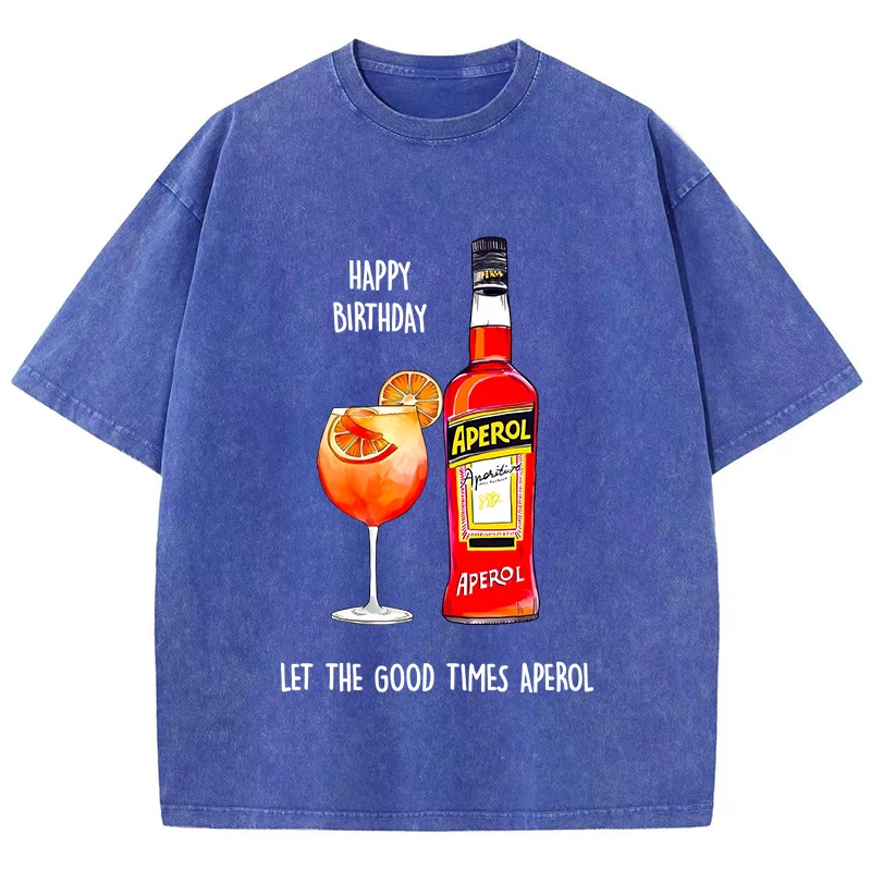 Casual Womans Acid Wash T-Shirts Aperol Spritz Prints Tops Distressed Crewneck Oversize Cotton Tee Shirts Trend Female Clothes