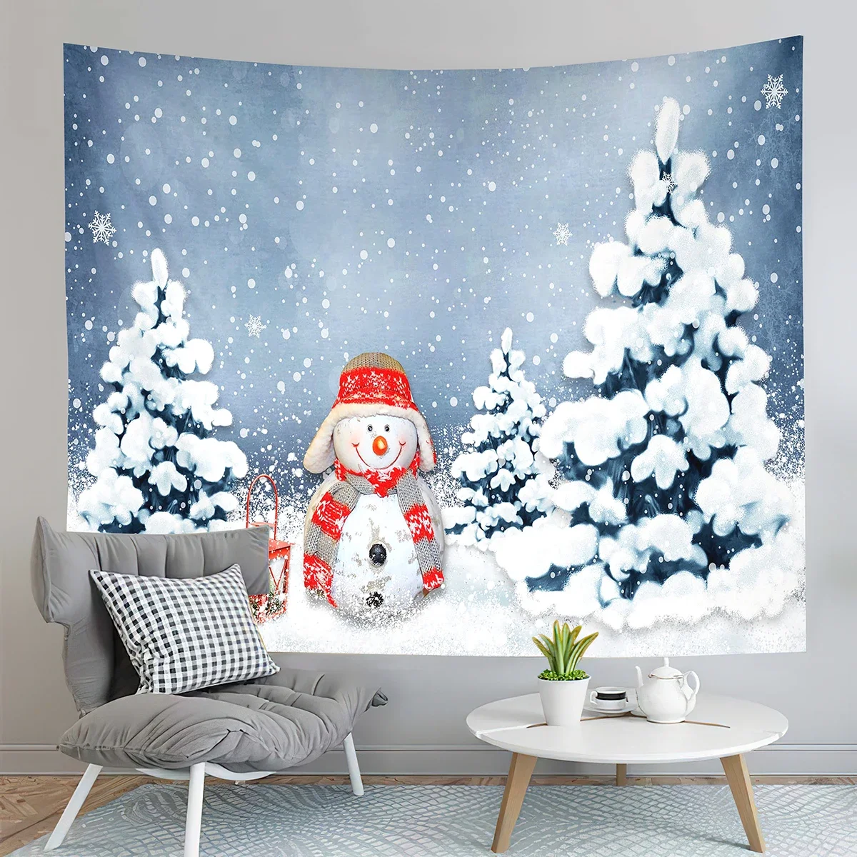 Winter Smile Snowman Tapestry Happy Christmas Decoration Tapestry Home Living Room Bedroom Dorm Wall Hanging Decorative Blanke