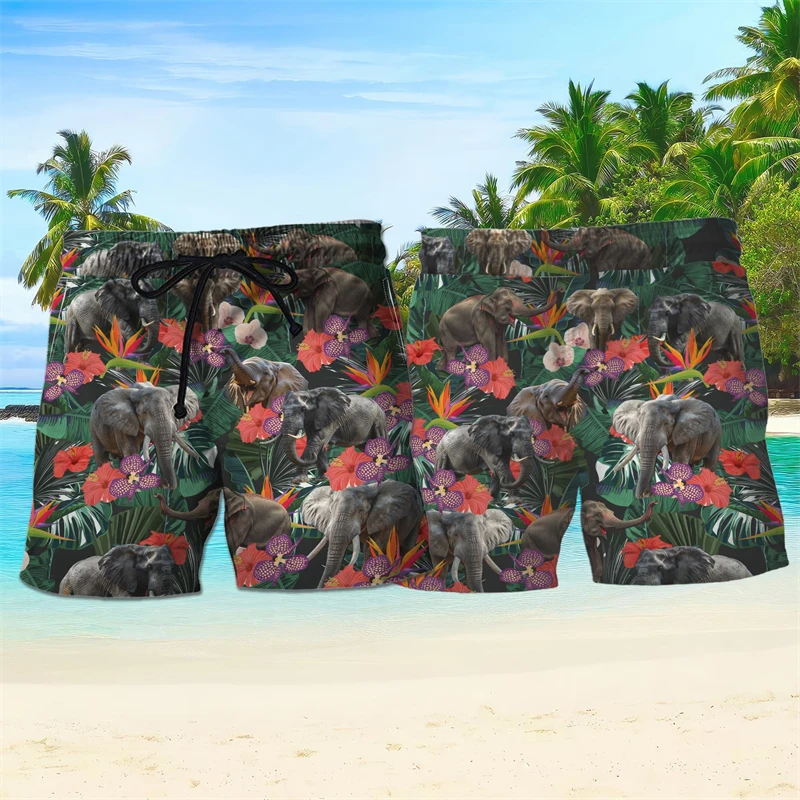 مضحك الفيل الجرافيك هاواي سراويل قصيرة الصيف عطلة عطلة عطلة ثلاثية الأبعاد مطبوعة شورتات للبحر فضفاضة Harajuku السباحة جذوع