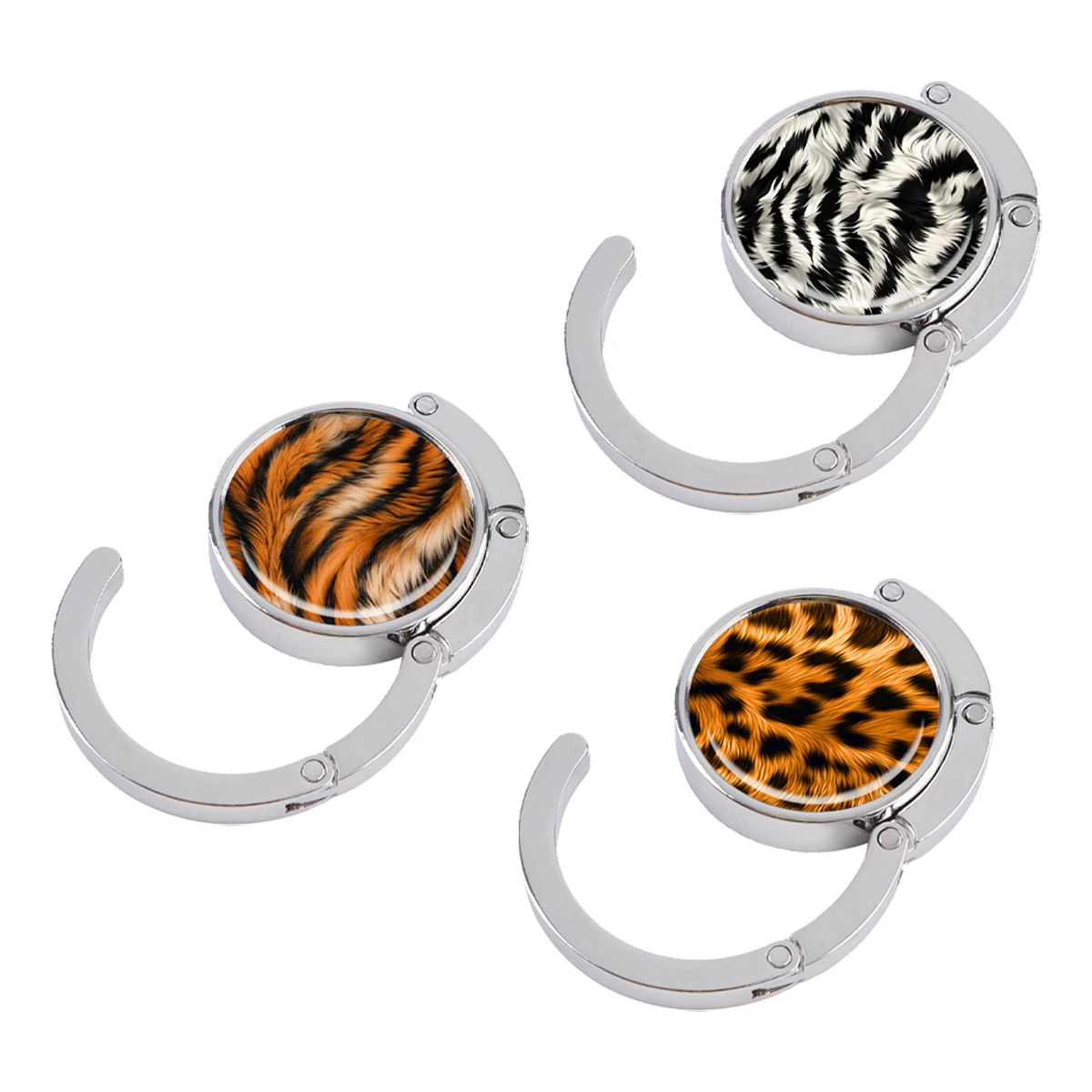 

Tiger Print Handbag Hooks Folding Metal Table Bag Holder Leopard Texture Non-Slip Hooks Portable Purse Hangers Parts Accessories
