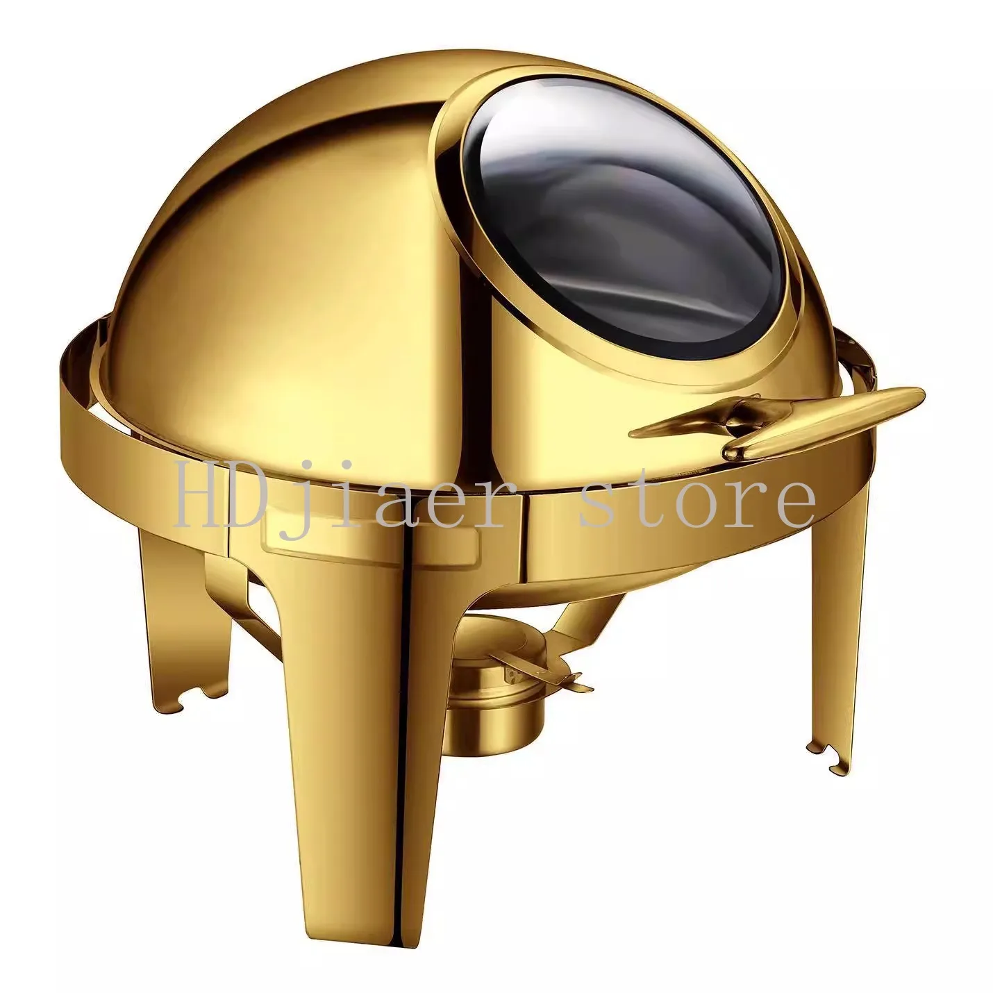 

6L Golden Stainless Steel Round Electric Buffet Warmer with Visual Lid - Ideal for Hotel Breakfast Buffets