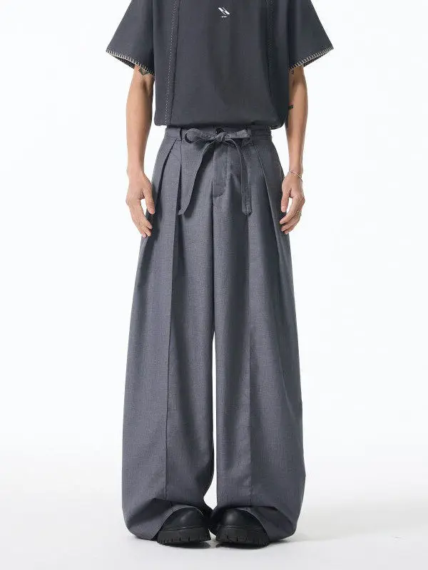 

Casual Bla Straight Leg Men's Summer Thin Folded Loose Wide Leg Sakamoto Suit Pants Drapey Lightweight Polyester Fiber