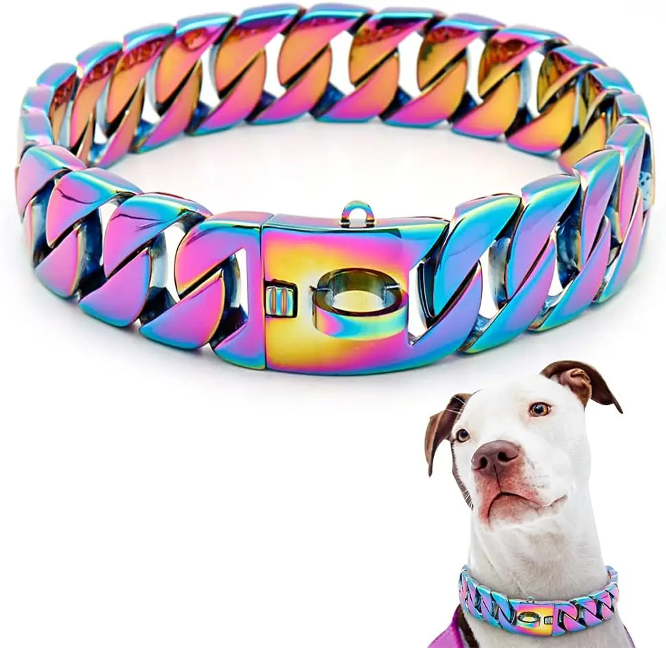 

Luxury Gold Chain Dog Collars Heavy-Duty Pet Collars Choke Cuban Dog Chain For Large Dog Products