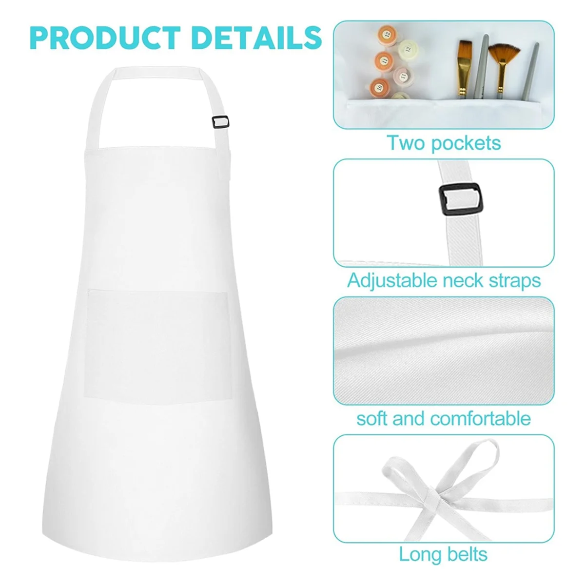 

A71Z 10 Pack Kids Apron Adjustable Children Apron with 2 Pockets Chef Painting Apron for Cooking Baking Painting White