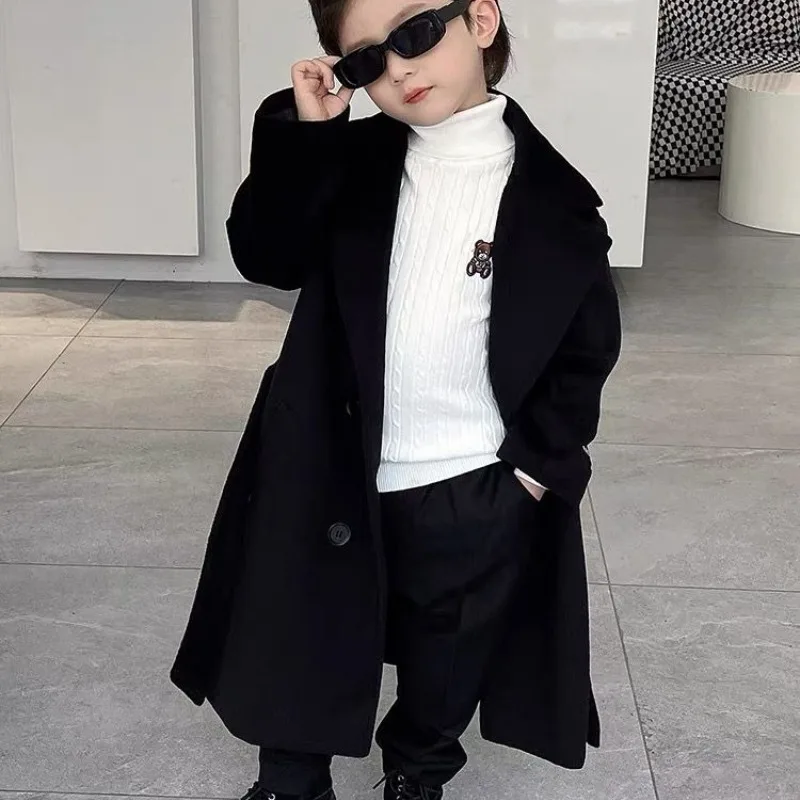 

Осень-зима 202, новое роскошное детское шерстяное пальто унисекс в корейском стиле средней длины, модное стильное пальто для мальчиков и девочек