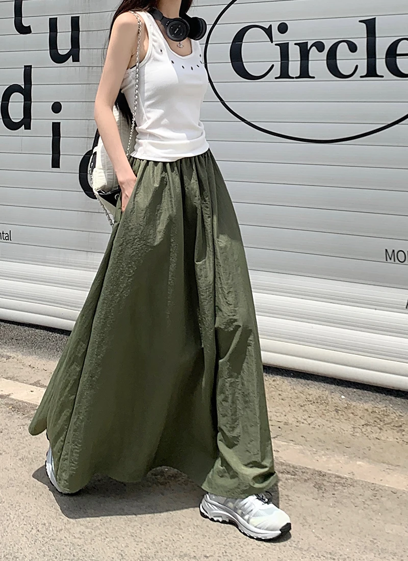 

SML 3Colors Women A Line Long Skirt Autumn Winter 2024 Korean Style High Elastic Waist Casual Midi Long Skirts Female(L3080