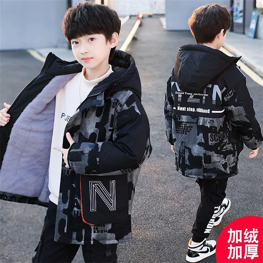 Winter Boy Coat Baby parka Hooded Cotton Plus Velvet Thicken Warm Camouflage Jacket Children Outwear Kids Clothes boys clothing