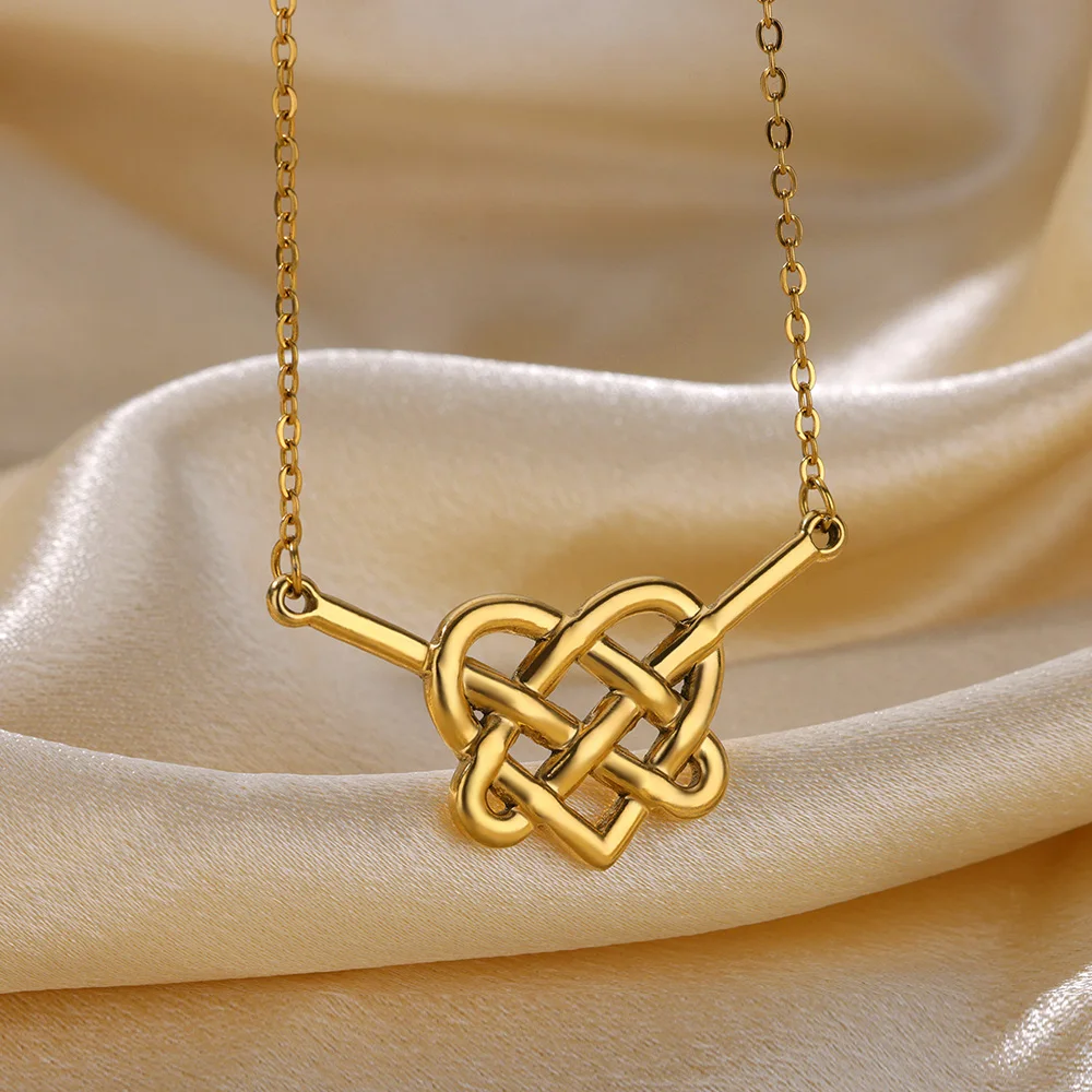 Heart Knot Pendant Necklaces for Women Gold Color Stainless Steel Jewelry Vintage Couple Wedding Jewelry y2k Accessories collar