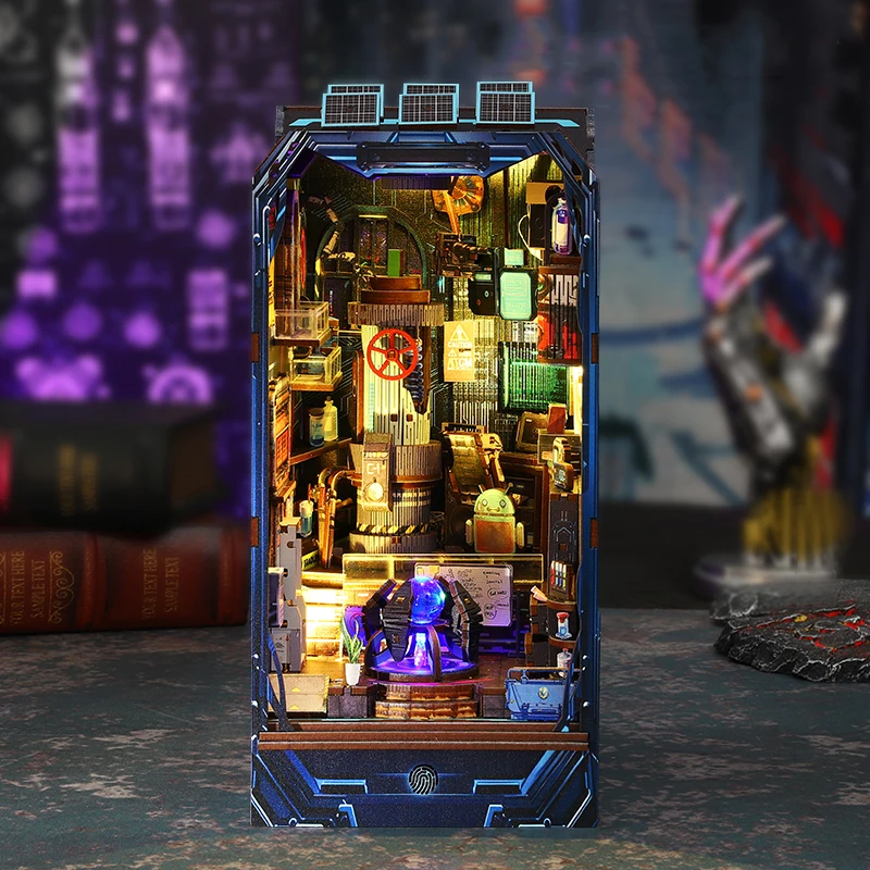 Diy livro de madeira nook prateleira inserção kit laboratório energia kits modelo em miniatura estante com luz estante para amigos presentes