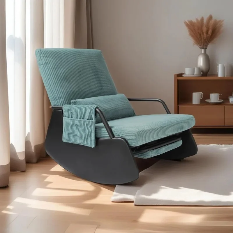 

Modern Upholstered Glider Recliner Chair with Plush Seating, High Backrest, and Side Pocket for Nursery and Accent Arm Support