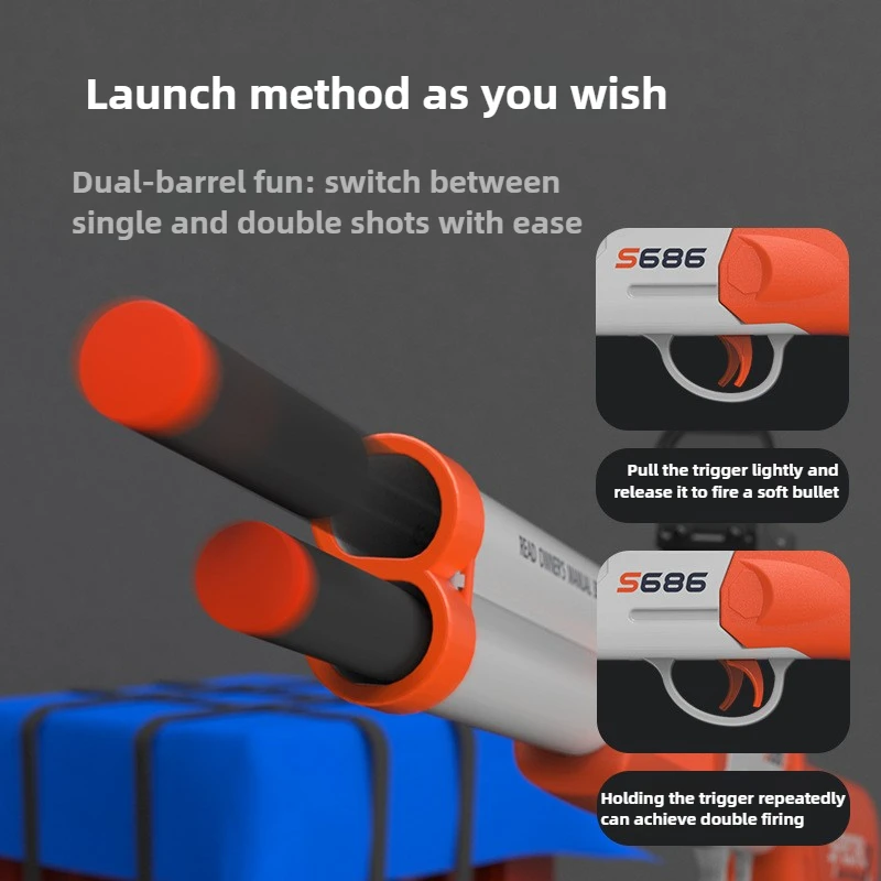 Toy Gun S686 Rifle Double Barreled Airsoft Launcher Dual Soft Bullets Outdoor Sports Game Pistola Shot Gun Weapon for Kids Gift