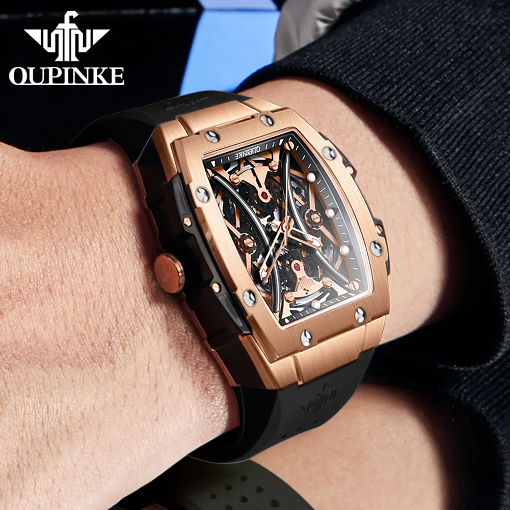 

OUPINKE 3215 Automatic Mechanical Watch for Men Skeleton Cool Luxury Brand Man Wristwatches NEW