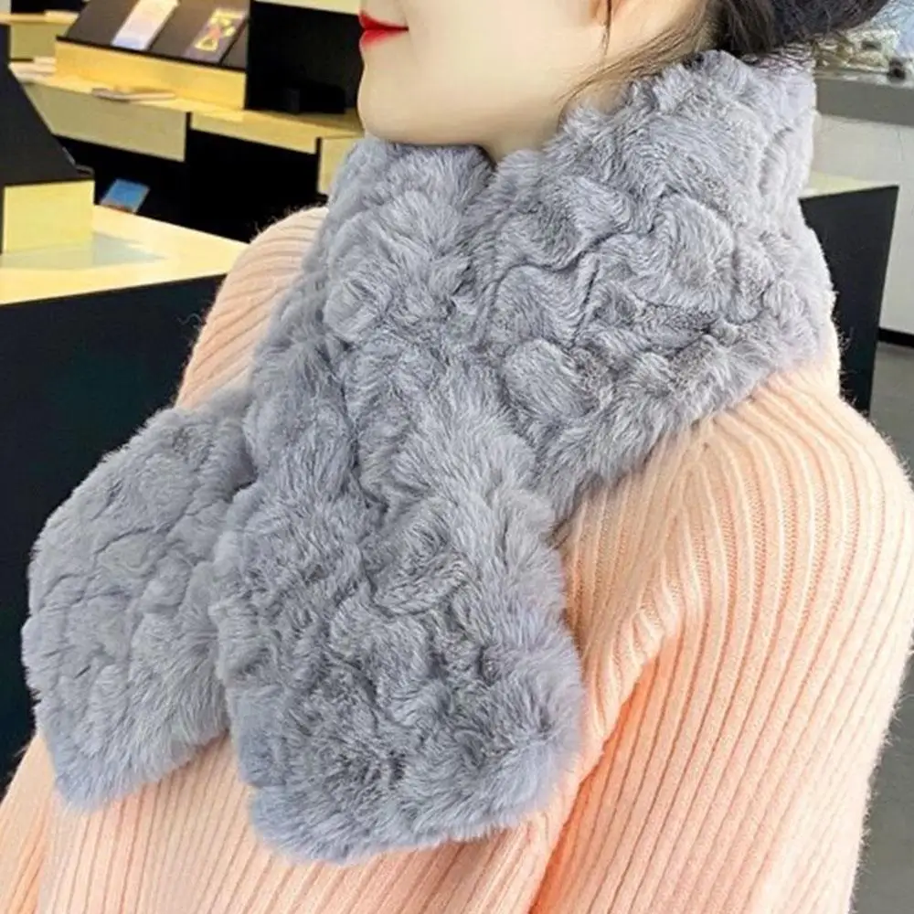 Women Solid Color Faux Rabbit Fur Scarf Cross Short Scarf Thickened Warm Neck Warmer Women's Autumn And Winter Warm Fur Collar