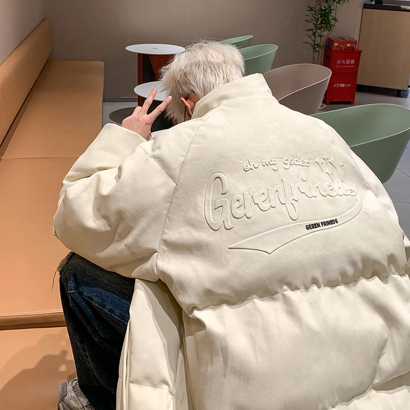 

Men's Winter Thiened PU Leather Cotton Jaet Bread Sle American Casual Faion High-End Feeling Cotton Coat Outerwear