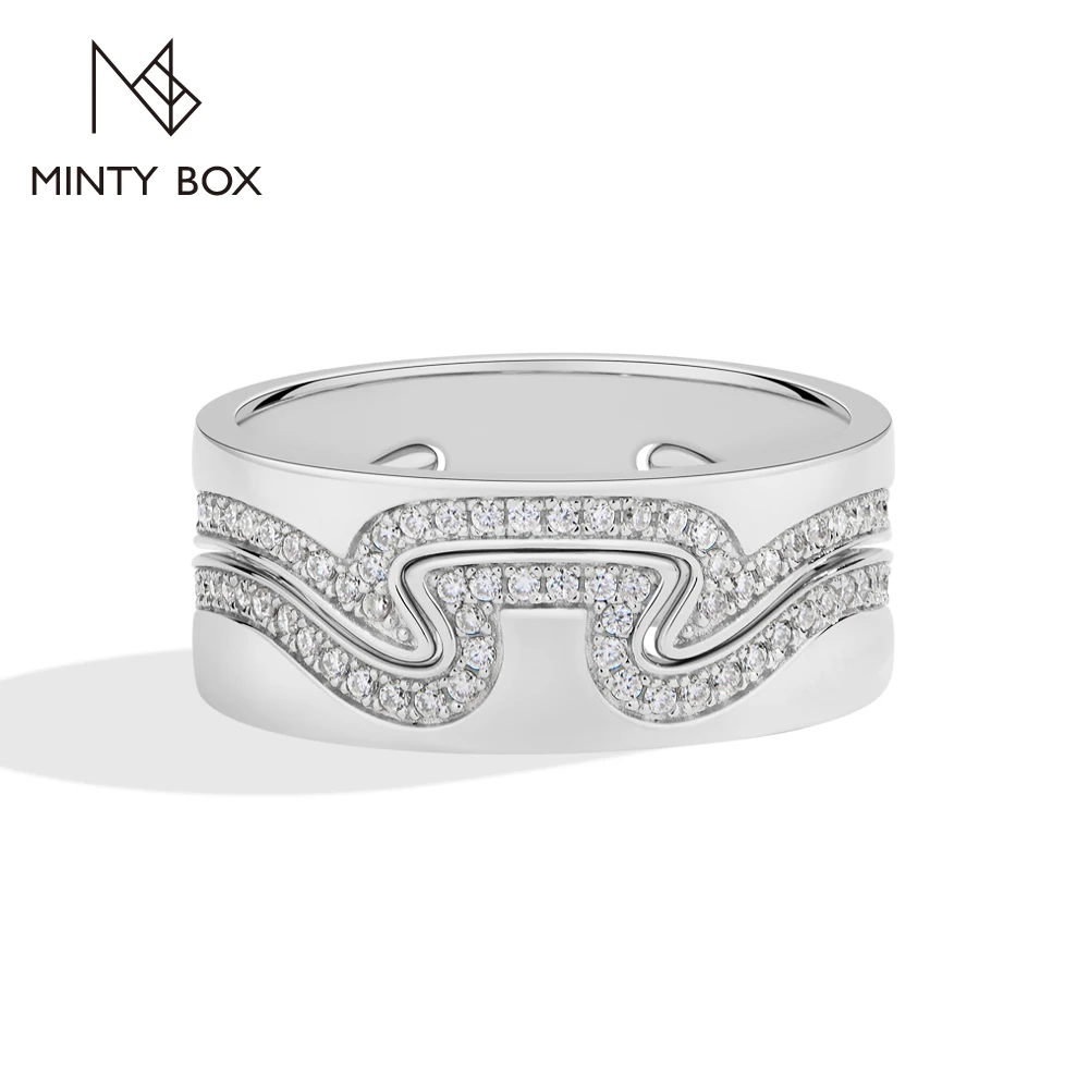 Mintybox New Trendy Two-Tone Wavy Style DVVS1 Moissanite Ring 925 Sterling Silver for Women Men Wedding Band Party Daily Jewelry