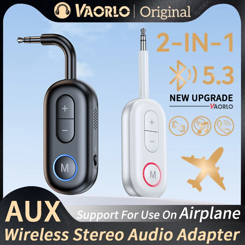 【Nadaje się do audio w samolocie】2 w 1 Bluetooth 5.3 Nadajnik i odbiornik audio 3,5 mm AUX Hifi Stereo Muzyka Bezprzewodowy adapter z mikrofonem Do samochodu Samolot TV PC Słuchawki Głośnik
