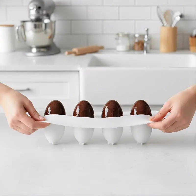 3D Egg Candle Silicone Mold 8 Grids DIY Mousse Chocolate Cake Craft Baking Tool Easter Simulation Egg Resin Plaster Mold Decor