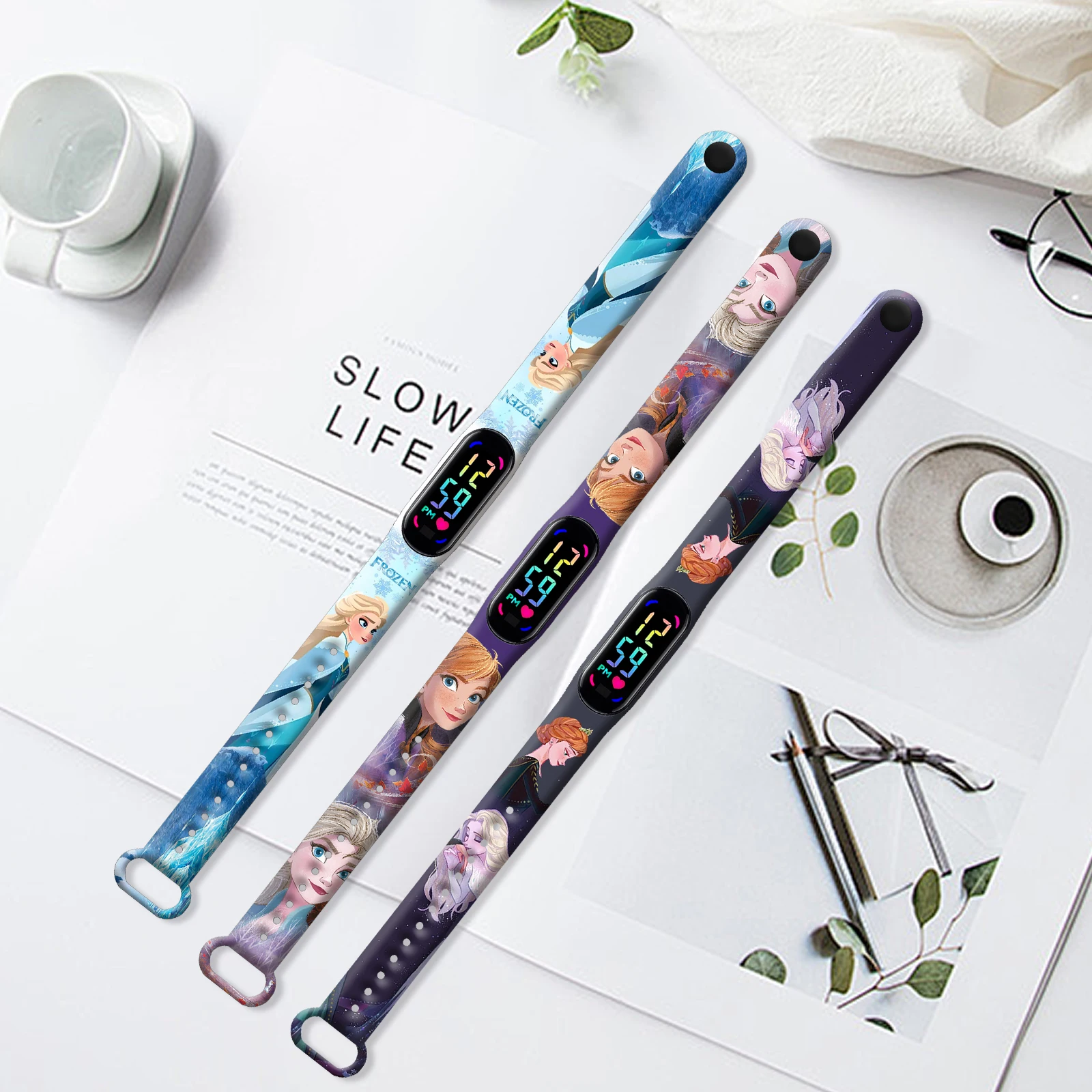 디즈니 겨울왕국 프린트 시계줄 샤오미 미 밴드 7 6 5 4 3용 손목 스트랩 교체 가능한 팔찌 미 밴드 스마트워치 액세서리