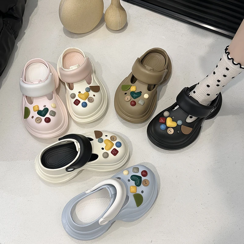 

Новинка лета 20%, женские тапочки Thi Bot Dopane с отверстиями на пуговицах, противоскользящие носки, Clog oes Sweet Sle, повседневная одежда